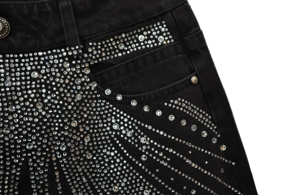【DND4DES】 Diamond-Splattered Wide-Leg Pants ポケット部分クリスタル装飾ディテール画像