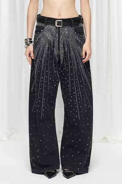 【DND4DES】 Diamond-Splattered Wide-Leg Pants 着用スタイリング正面画像