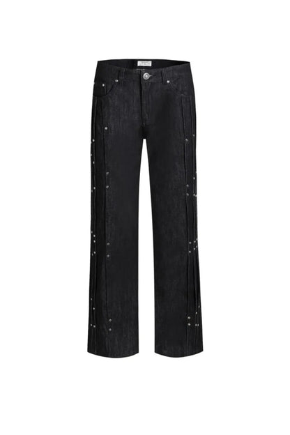 【DND4DES】 Riveted Pleated Denim （BLACK） 正面全体画像