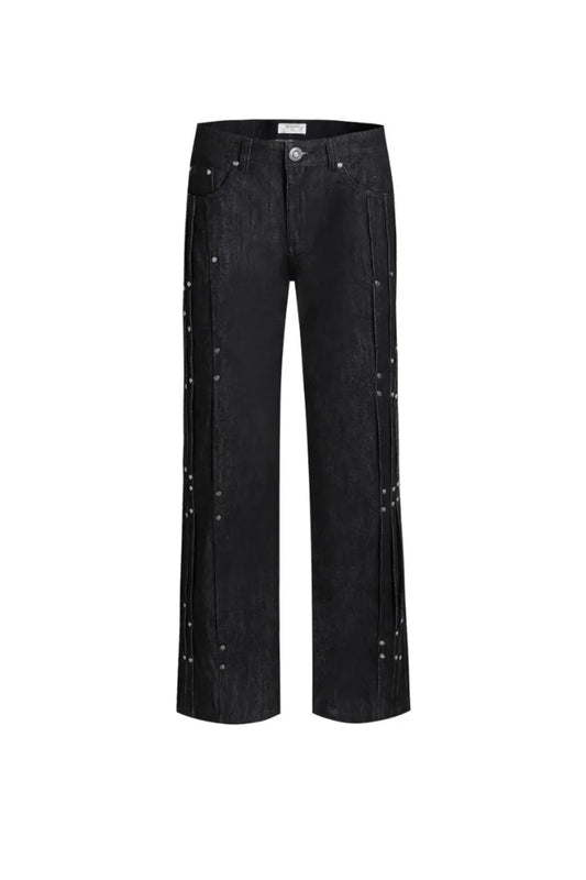 【DND4DES】 Riveted Pleated Denim （BLACK） 正面全体画像