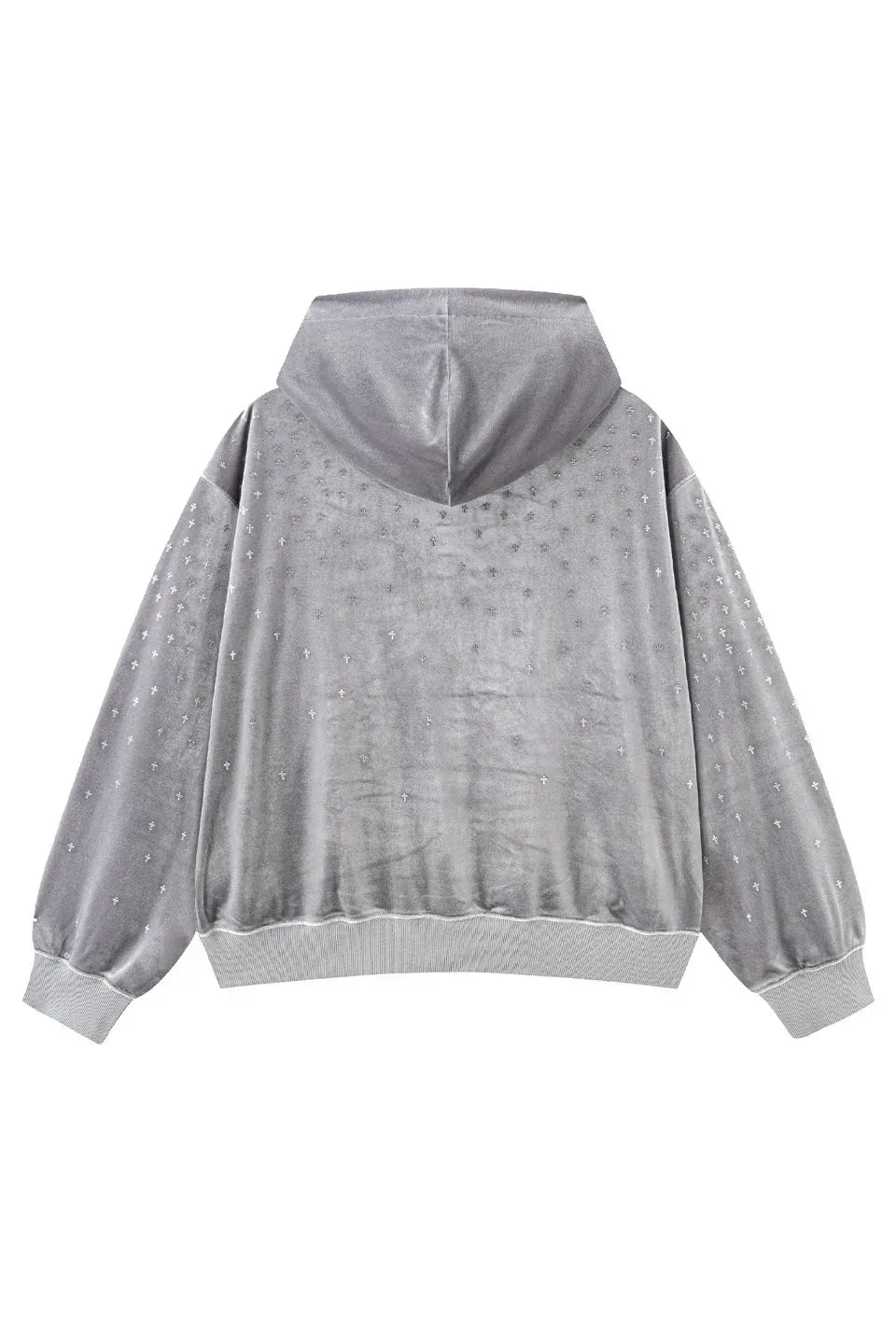 【SUPPLIER】 Micro Cross Rhinestone Velour Zip Hoodie （グレー） 背面全体画像