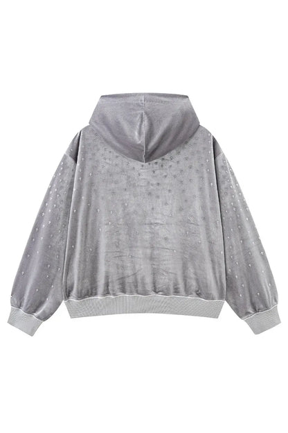 【SUPPLIER】 Micro Cross Rhinestone Velour Zip Hoodie （グレー） 背面全体画像