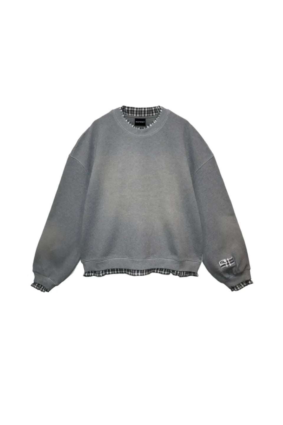 【MADFRENZY】 Layered Sweatshirt （グレー） 正面全体平置き画像