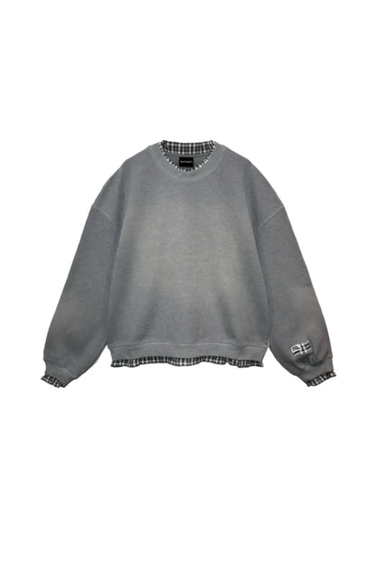 【MADFRENZY】 Layered Sweatshirt （グレー） 正面全体平置き画像