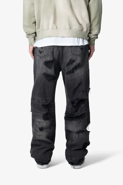 【MNML】 ULTRA BAGGY DISTRESSED DENIM （ブラック） 背面全体画像