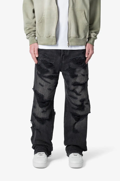 【MNML】 ULTRA BAGGY DISTRESSED DENIM （ブラック） 正面全体画像