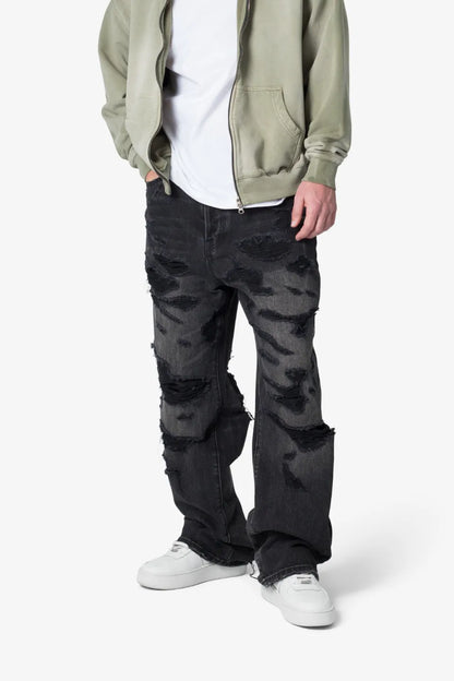 【MNML】 ULTRA BAGGY DISTRESSED DENIM （ブラック） 着用スタイル全体画像