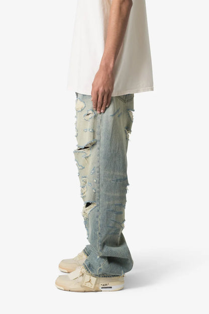 【MNML】 ULTRA BAGGY DISTRESSED DENIM （ブルー） 側面全体画像  