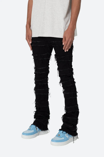 【MNML】 X597 PANELED SKINNY STACKED DENIM （ブラック） 正面斜め全体画像