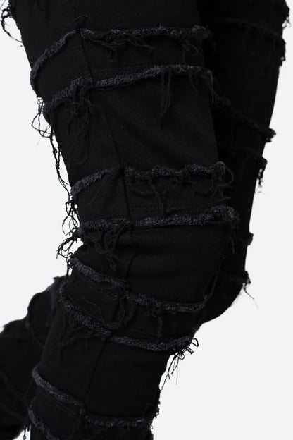 【MNML】 X597 PANELED SKINNY STACKED DENIM 膝周りパネル・フリンジステッチ画像