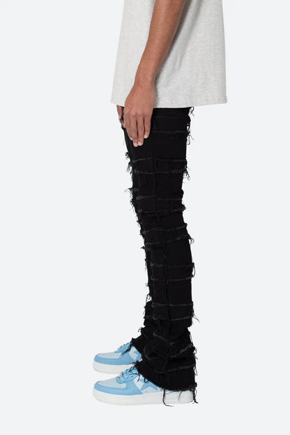 【MNML】 X597 PANELED SKINNY STACKED DENIM （ブラック） 側面全体画像