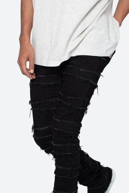 【MNML】 X597 PANELED SKINNY STACKED DENIM 太もも・パネル切替ディテール画像