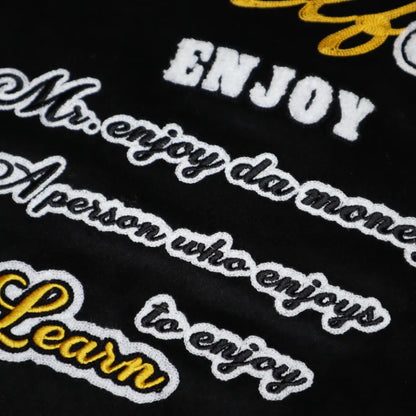 【MR. ENJOY DA MONEY】 BASIC EMBROIDERED BASEBALL JERSEY（BLACK） バックグラフィック刺繍ディテール画像