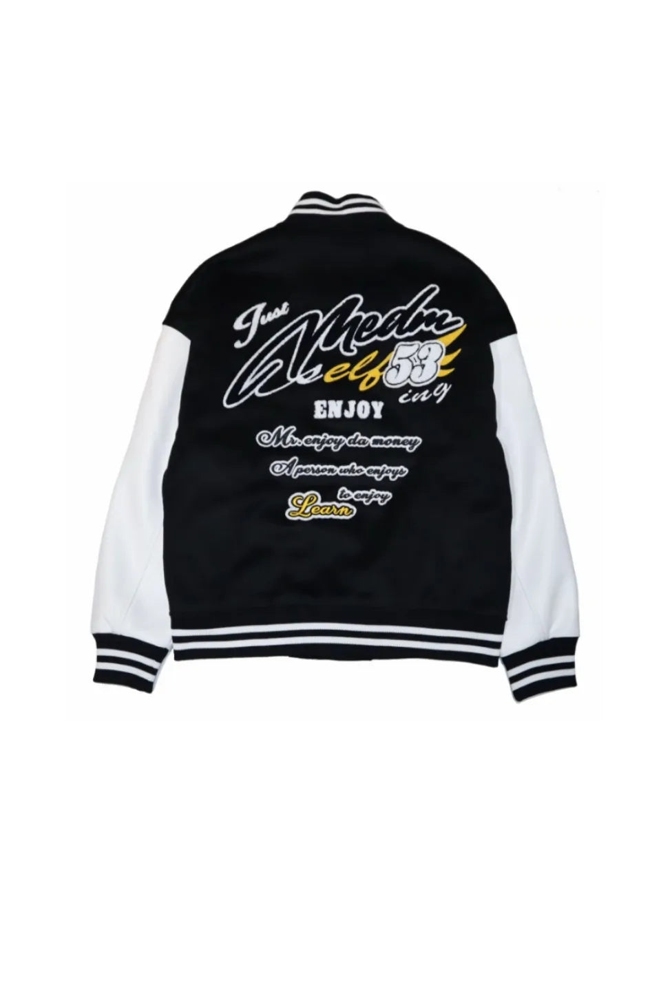 【MR. ENJOY DA MONEY】 BASIC EMBROIDERED BASEBALL JERSEY （BLACK） 背面全体画像