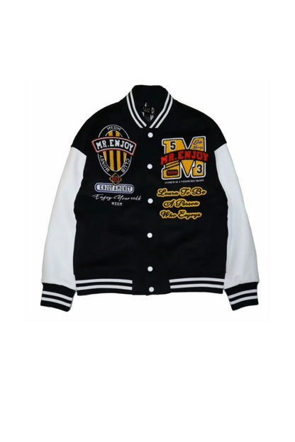 【MR. ENJOY DA MONEY】 BASIC EMBROIDERED BASEBALL JERSEY （BLACK） 正面全体画像