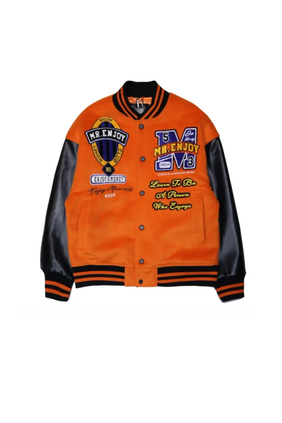 【MR. ENJOY DA MONEY】 BASIC EMBROIDERED BASEBALL JERSEY （ORANGE） 正面全体画像