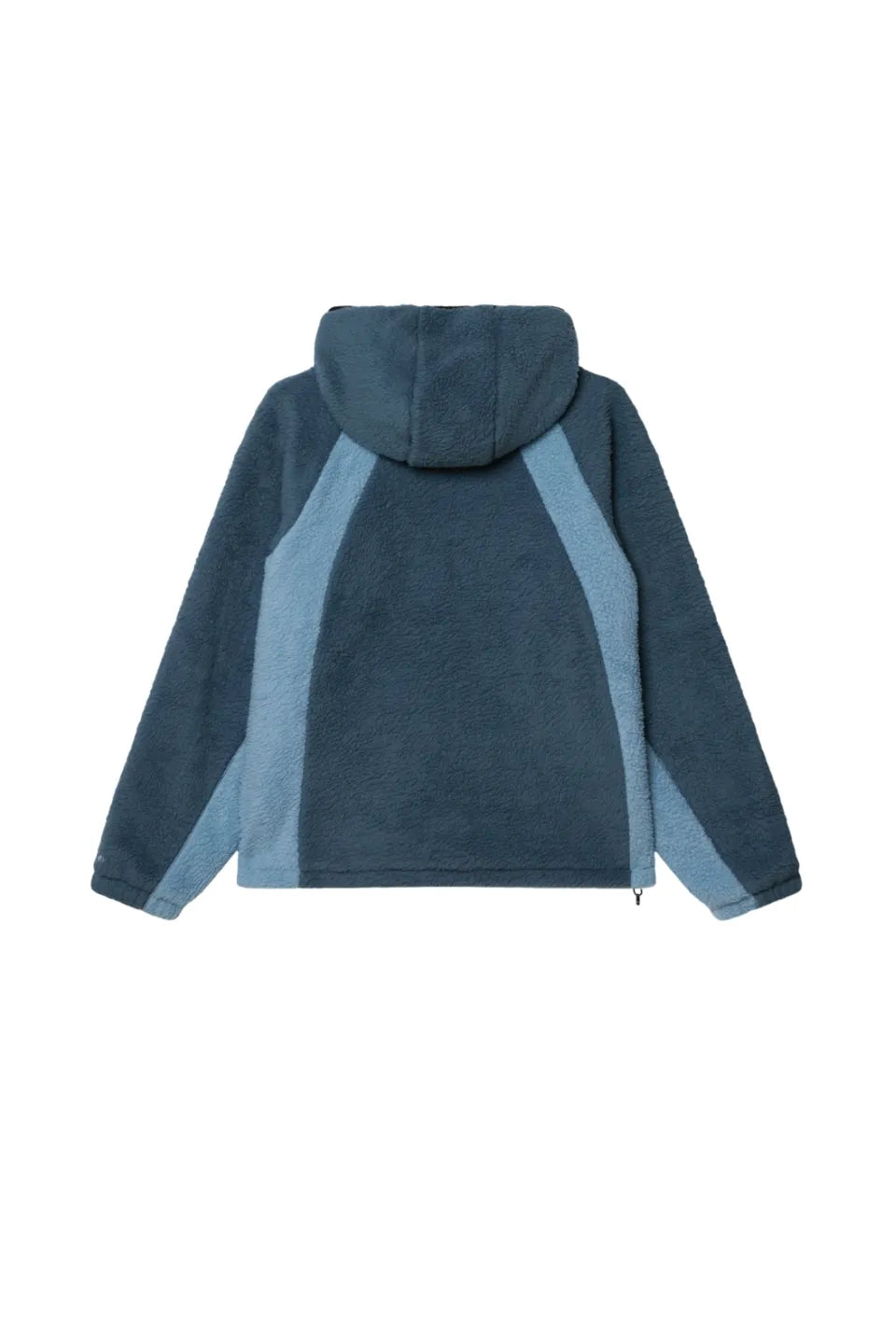 ALTA FLEECE JACKET OBEYのブルーマルチカラーバックスタイル画像。フードから裾にかけて描く曲線的な切り替えラインが印象的なバックデザイン。