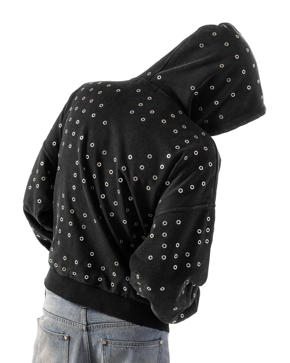 【RACER WORLDWIDE】 Eyelet Hoodie （ブラック） 着用背面画像