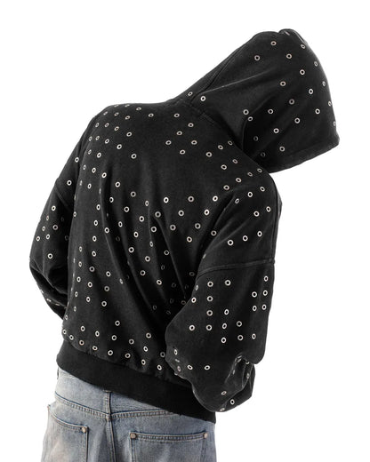 【RACER WORLDWIDE】 Eyelet Hoodie （ブラック） 着用背面画像