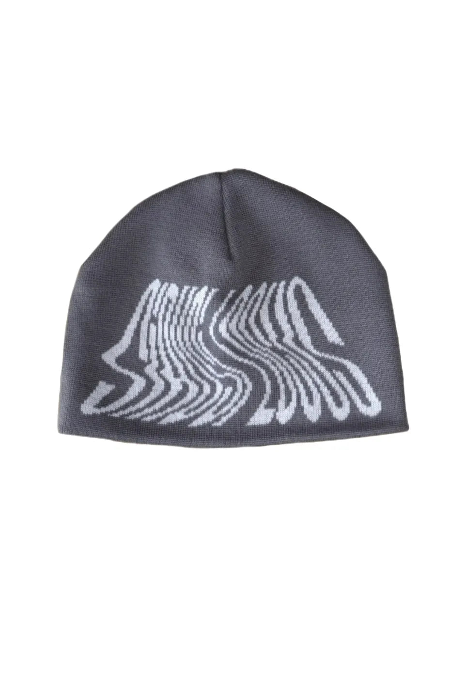 【SIRUSI LOCUS】 DISTORTION LOGOTYPE BEANIE （GRAY） 正面ロゴ全体画像