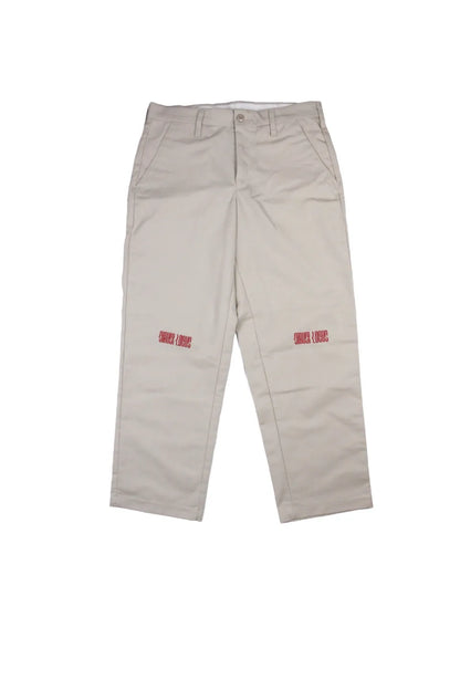 【SIRUSI LOCUS】 DISTORTION LOGOTYPE WORK PANTS （タン） 両膝刺繍 ワークパンツ 平置き正面