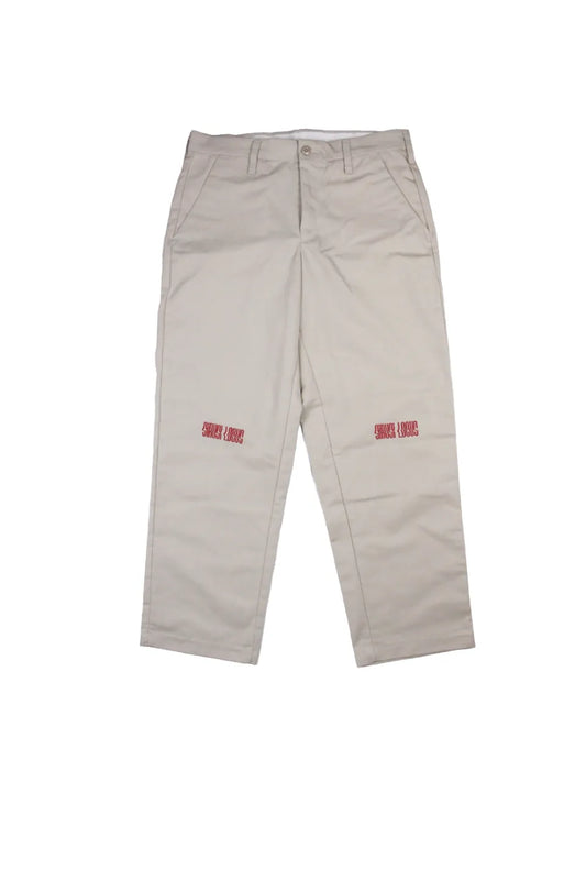 【SIRUSI LOCUS】 DISTORTION LOGOTYPE WORK PANTS （タン） 両膝刺繍 ワークパンツ 平置き正面