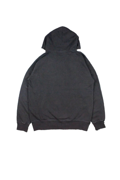 【SIRUSI LOCUS】 SIRUSI LOGO PIGMENT HOODIE （ダークグレー） ピグメント加工 ダメージパーカー 平置き背面