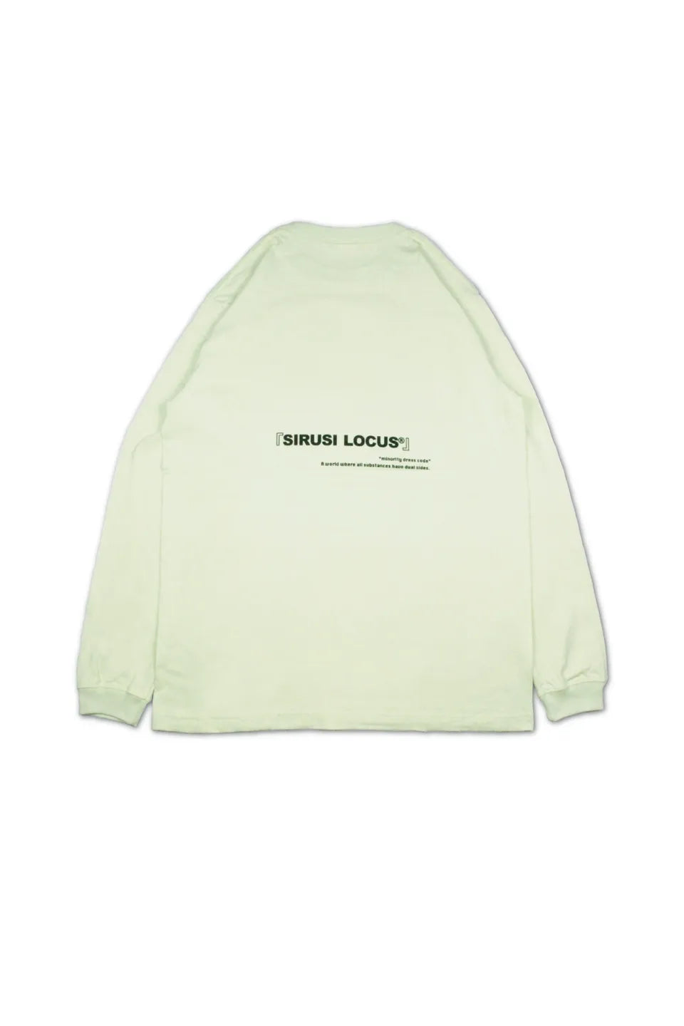 【SIRUSI LOCUS】 SECOND FINGER PRINT L/S TEE （ライム） バックロゴ・タイポグラフィプリント 平置き背面