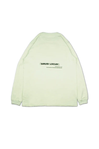 【SIRUSI LOCUS】 SECOND FINGER PRINT L/S TEE （ライム） バックロゴ・タイポグラフィプリント 平置き背面