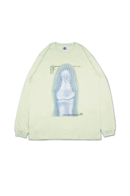 【SIRUSI LOCUS】 SECOND FINGER PRINT L/S TEE （ライム） レントゲングラフィックプリント 平置き正面