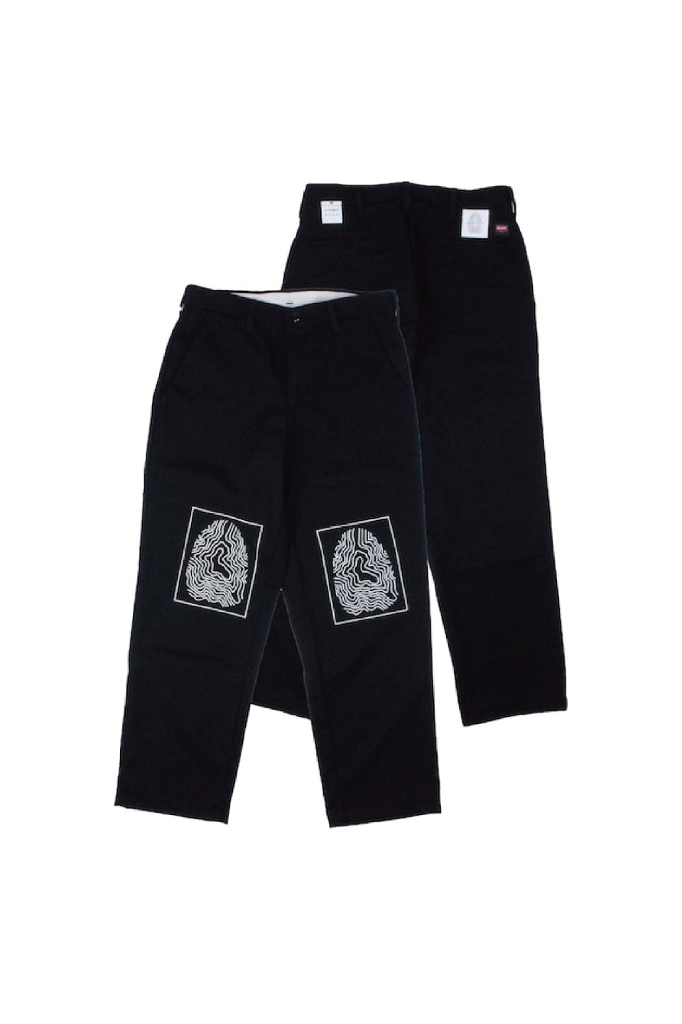 SIRUSI LOCUS SIMON WORK PANTS ブラック 両膝ロゴプリント ワークパンツ 平置き前後全体カット