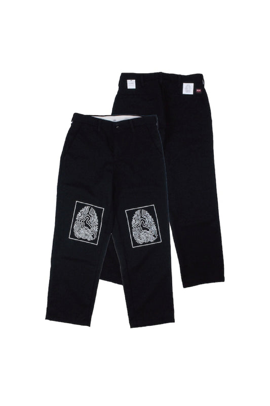 SIRUSI LOCUS SIMON WORK PANTS ブラック 両膝ロゴプリント ワークパンツ 平置き前後全体カット
