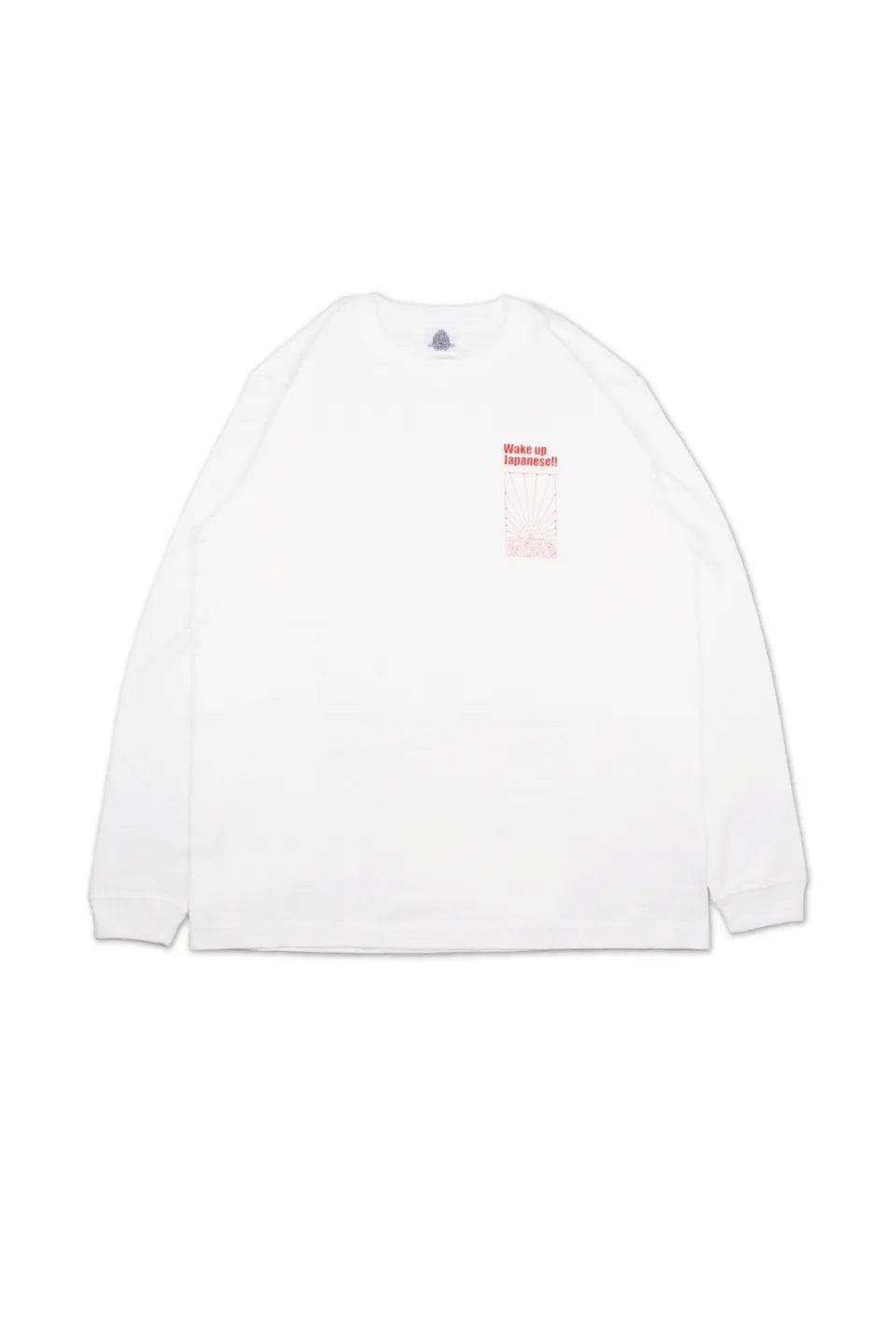 SIRUSI LOCUS SIRUSI WAKE UP JAPANESE L/S TEE ホワイト 左胸グラフィックプリント 平置き正面フロント全体カット