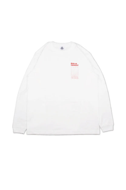 SIRUSI LOCUS SIRUSI WAKE UP JAPANESE L/S TEE ホワイト 左胸グラフィックプリント 平置き正面フロント全体カット