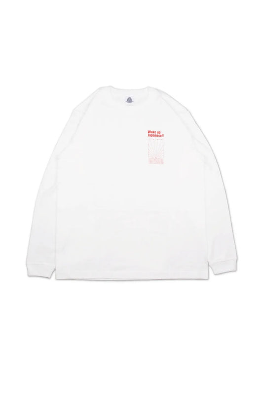 SIRUSI LOCUS SIRUSI WAKE UP JAPANESE L/S TEE ホワイト 左胸グラフィックプリント 平置き正面フロント全体カット