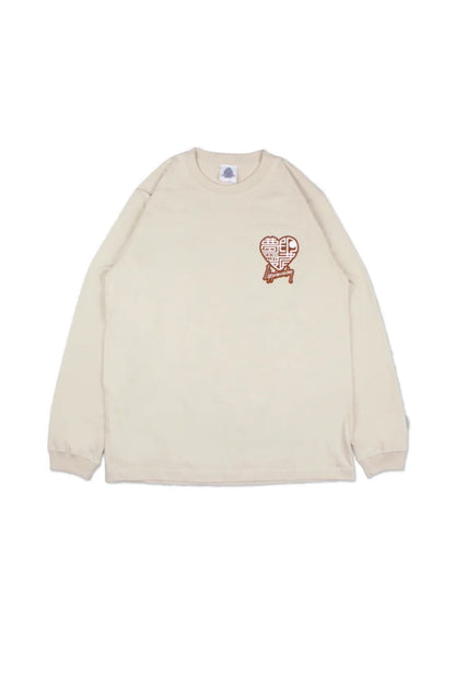 【SIRUSI LOCUS】 夢印愛者 L/S TEE （ベージュ） 長袖Tシャツ 平置き正面