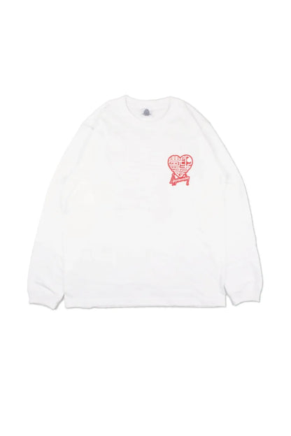 【SIRUSI LOCUS】 夢印愛者 L/S TEE （ホワイト） ハート印鑑ロゴ 長袖Tシャツ 平置き正面