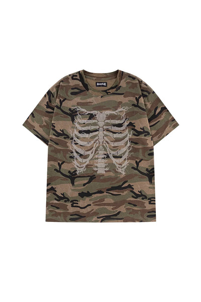 SUPPLIER Rhinestone Fire Bones Tee - KHAKI | カモフラ ライン