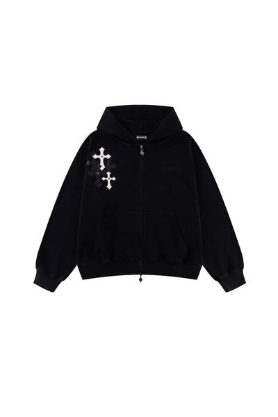 SUPPLIER Multiple Cross Leather Patch Thermal Zip Hoodie | クロス
