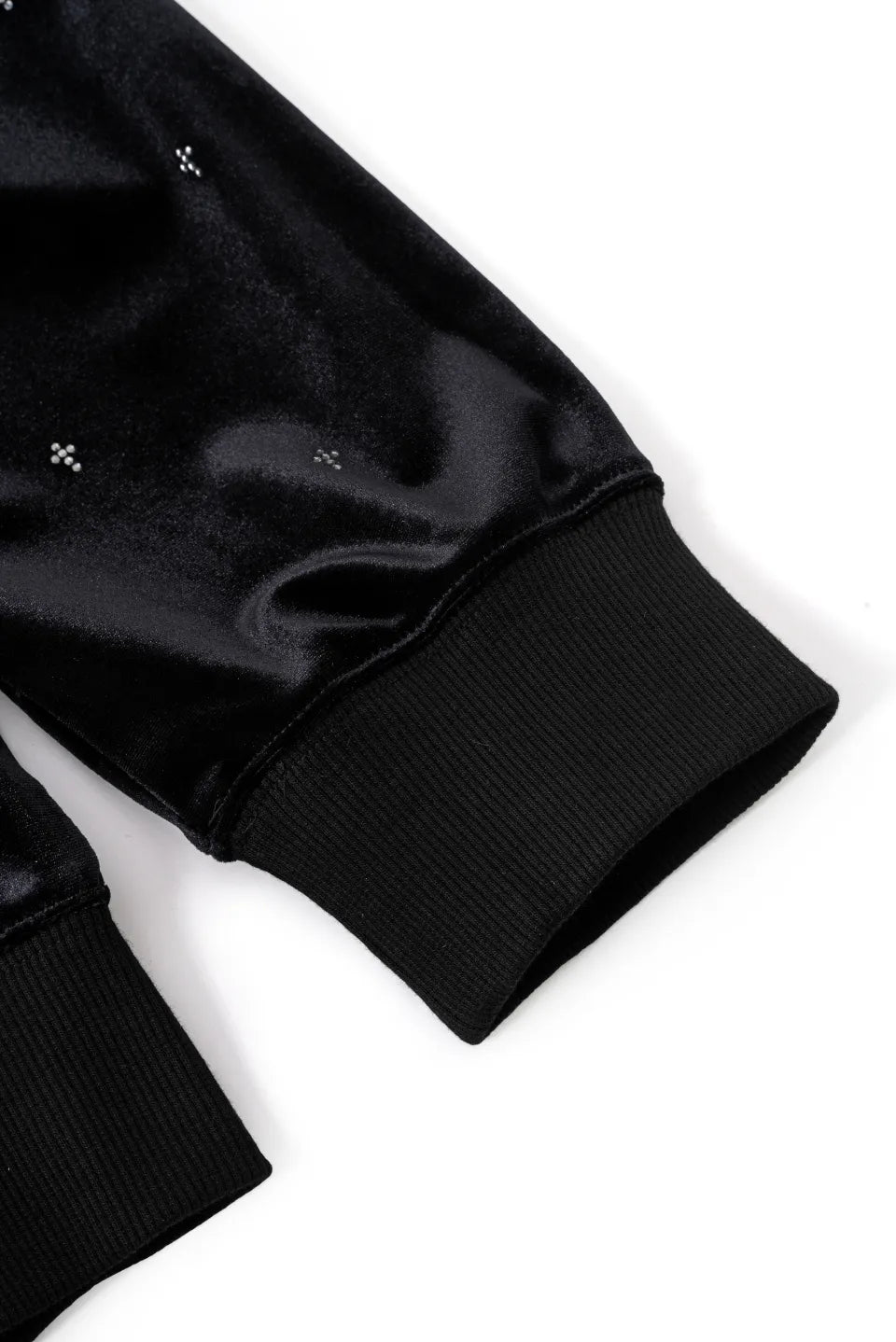 【SUPPLIER】 Micro Cross Rhinestone Velour Zip Hoodie（ブラック） 袖口リブ詳細画像