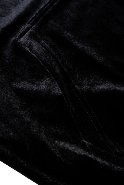 【SUPPLIER】 Micro Cross Rhinestone Velour Zip Hoodie（ブラック） カンガルーポケット詳細画像