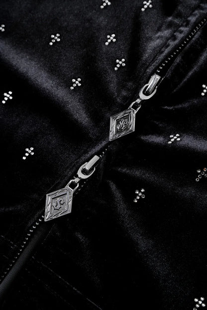【SUPPLIER】 Micro Cross Rhinestone Velour Zip Hoodie ダブルジップ・オリジナルロゴチャーム詳細画像