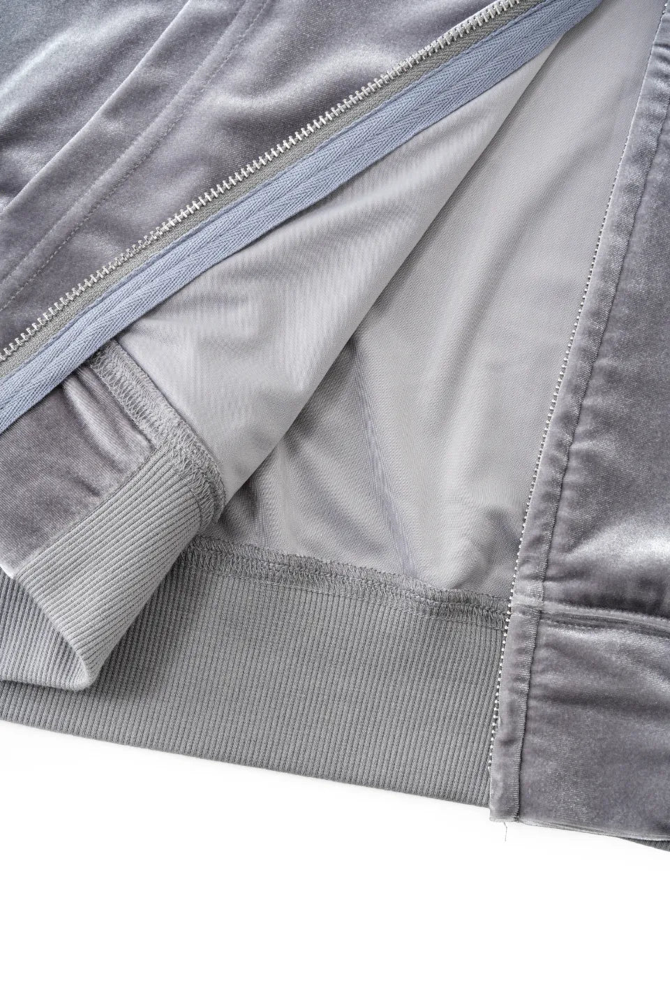 SUPPLIER】 Micro Cross Rhinestone Velour Zip Hoodie（グレー） 内側裏地・ジップ裏仕様詳細画像
