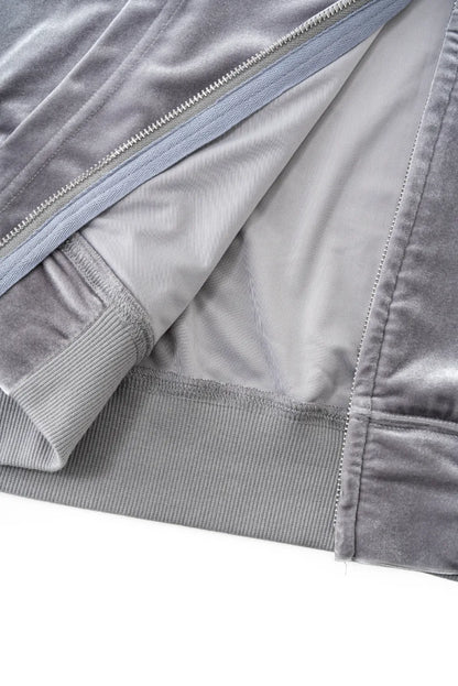 SUPPLIER】 Micro Cross Rhinestone Velour Zip Hoodie（グレー） 内側裏地・ジップ裏仕様詳細画像
