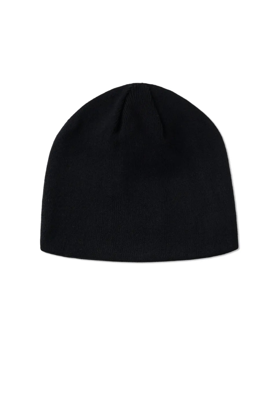 SUPPLIER Multiple Cross Leather Patch Beanie ニットキャップ ブラックの無地平置きバック全体カット