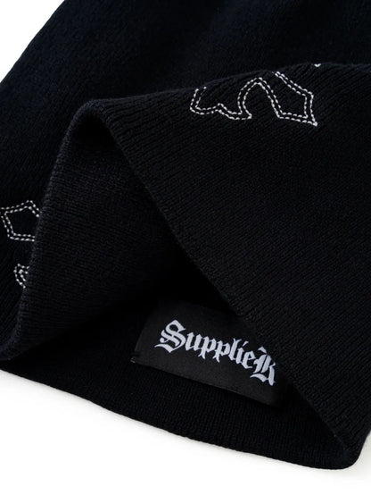 SUPPLIER ビーニー ブラックの内側オールドイングリッシュブランドロゴタグディテール