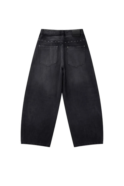【SUPPLIER】 Studs Tribal Leather Patch Curve Denim （BLACK） 背面全体画像