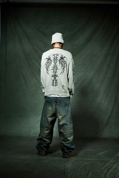 【SUPPLIER】 Studs Tribal Leather Patch Curve Denim （BLUE） 着用ルック 背面全身