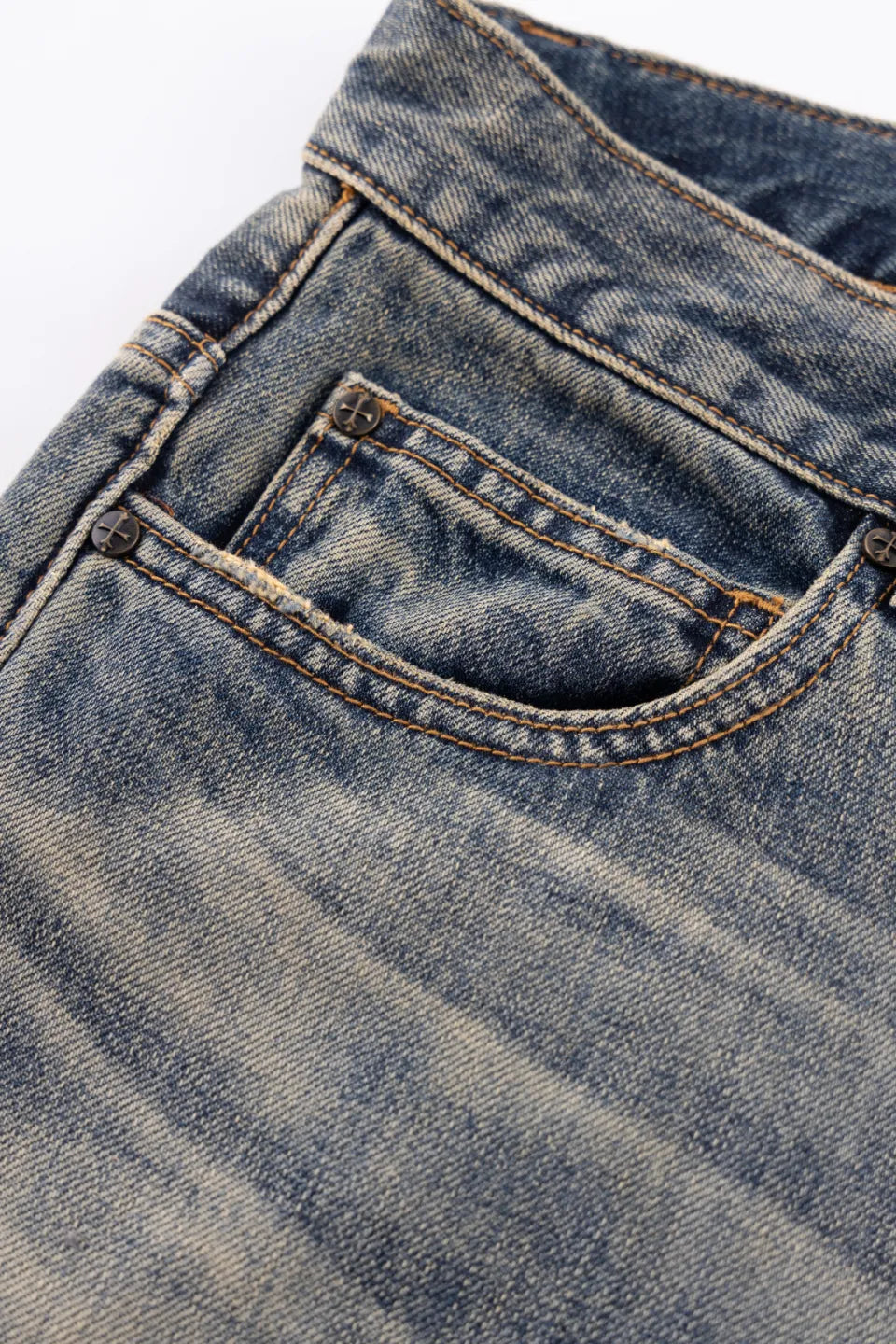 【SUPPLIER】 Studs Tribal Leather Patch Curve Denim （BLUE）コインポケットパーツディテール