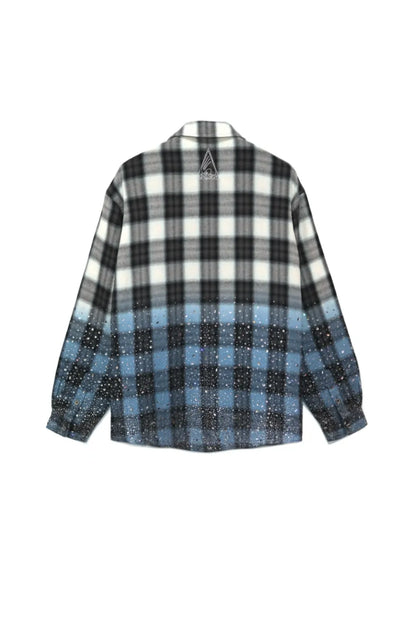 Saint Irregular Hot Diamond Plaid Shirt The Boy Has No Patienceのブルーカラー背面画像。グラデーションチェック柄と首元のワンポイントグラフィック。